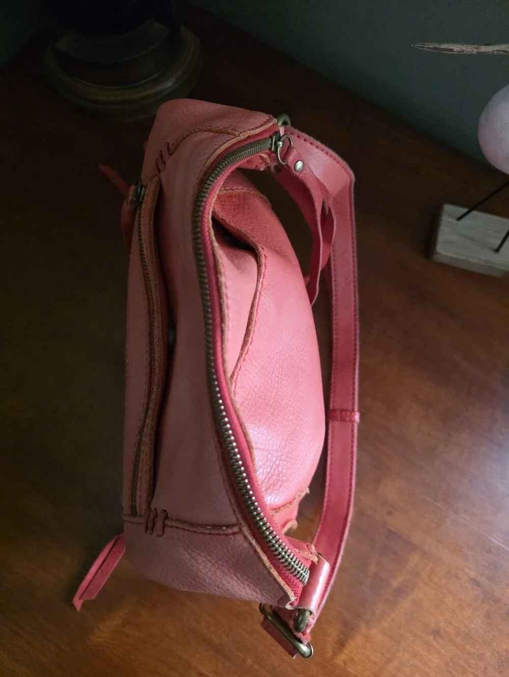 Lucky Brand Leather Hobo Crossbody Bag Coral Pink Fringe Tassels Slouch Boho
